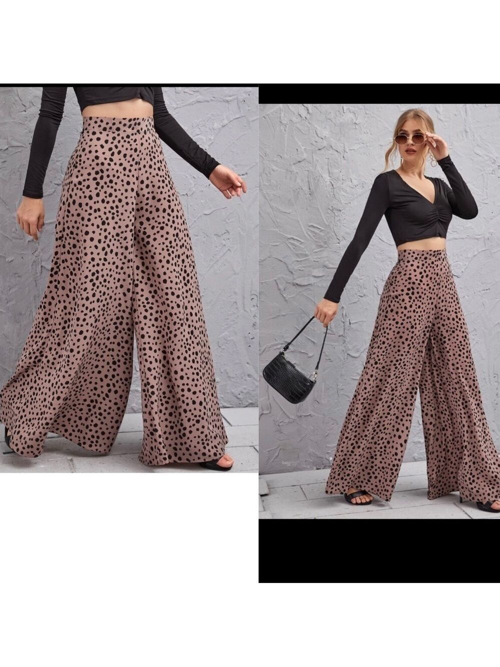 brown black Animal leopard Print High-Rise wide leg Culottes Sz M